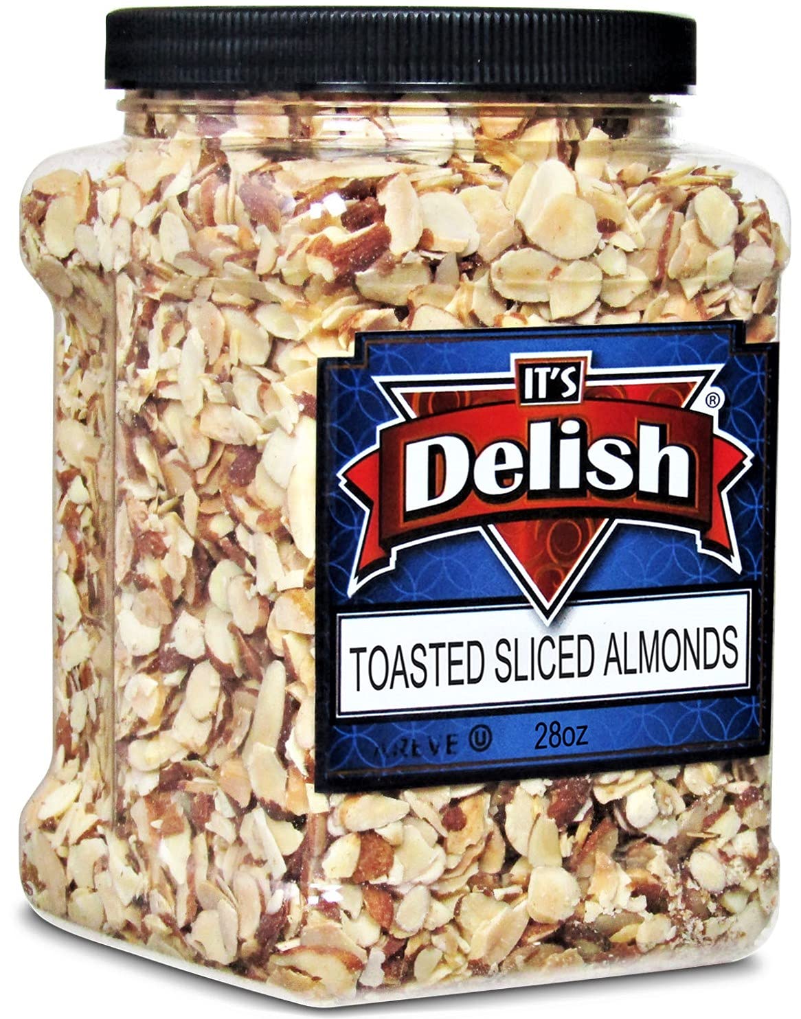 Gourmet Toasted Sliced Almonds by It's Delish - 28 Oz Bulk Reusable Jumbo Container - Premium Oven Fresh Dry Roasted - Healthy Snack, Topping