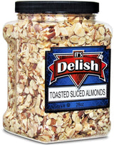 Gourmet Toasted Sliced Almonds by It's Delish - 28 Oz Bulk Reusable Jumbo Container - Premium Oven Fresh Dry Roasted - Healthy Snack, Topping