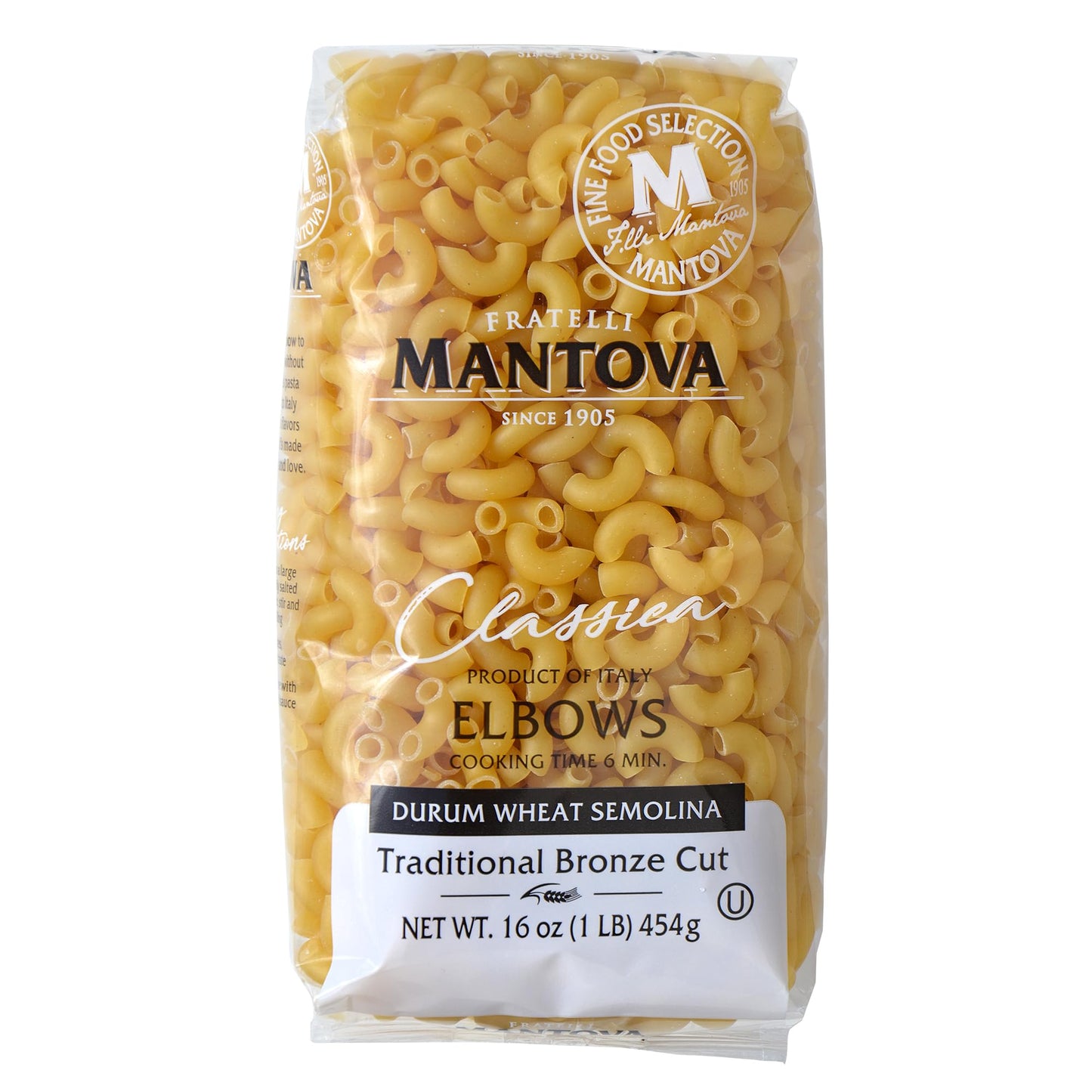 Mantova Bronze Die Cut Elbow Pasta - Authentic Italian Macaroni, Slow-Dried for Superior Texture & Sauce Absorption, Made with 100% Durum Wheat