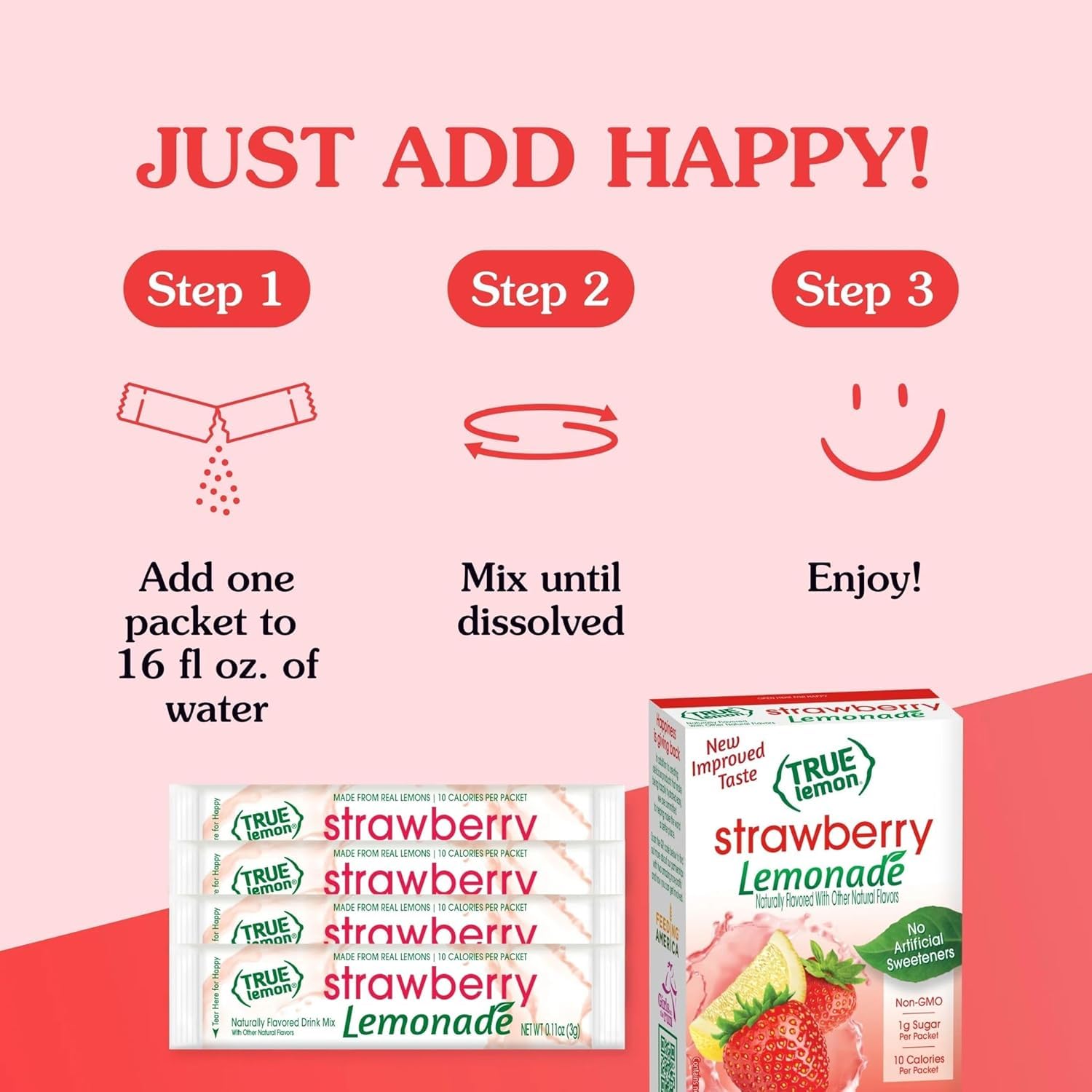 True Lemon Strawberry Lemonade 30ct (Pack of 1) - Drink Mix - No Artificial Sweeteners, Low Calorie - Powdered Drink Mixes & Flavors - Water Flavor