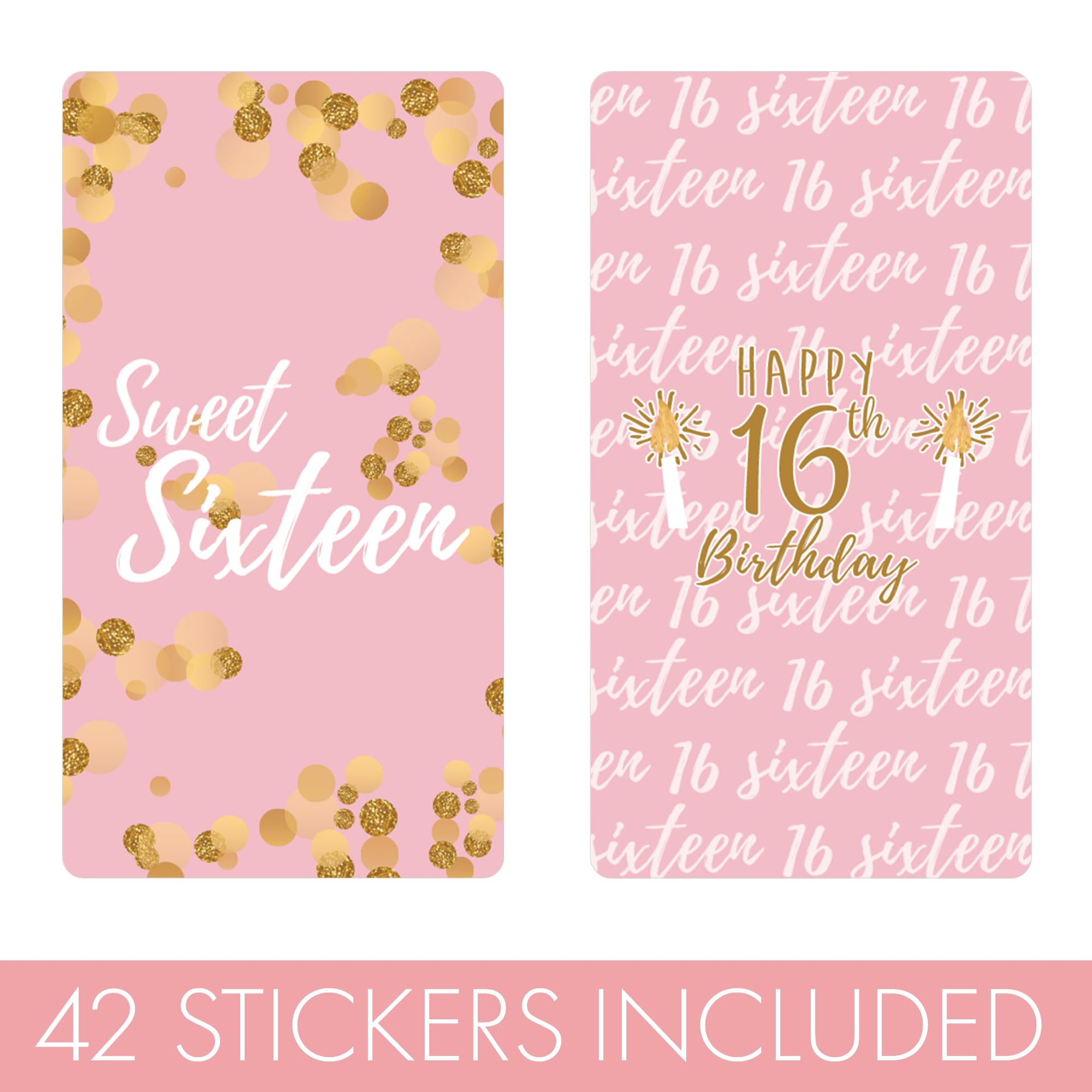 DISTINCTIVS Pink and Gold Sweet 16 Mini Candy Bar Wrappers - 42 Count - Sweet Sixteen Birthday Party Favors for Girls