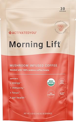 ActivatedYou Morning Lift Mushroom Infused Coffee - Certified Organic, Plant Based Mushroom Coffee Instant Blend Made with Lion's Mane & Cordyceps