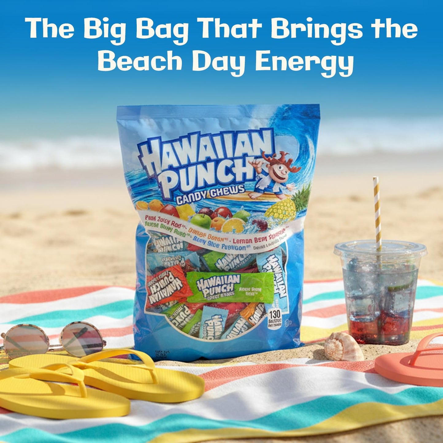 Adams & Brooks Hawaiian Punch Candy Chews (Lemon Berry Squeeze, Fruit Juicy Red, Blue Typhoon, Green Berry Rush, & Orange Ocean), Big Bag (25 oz)