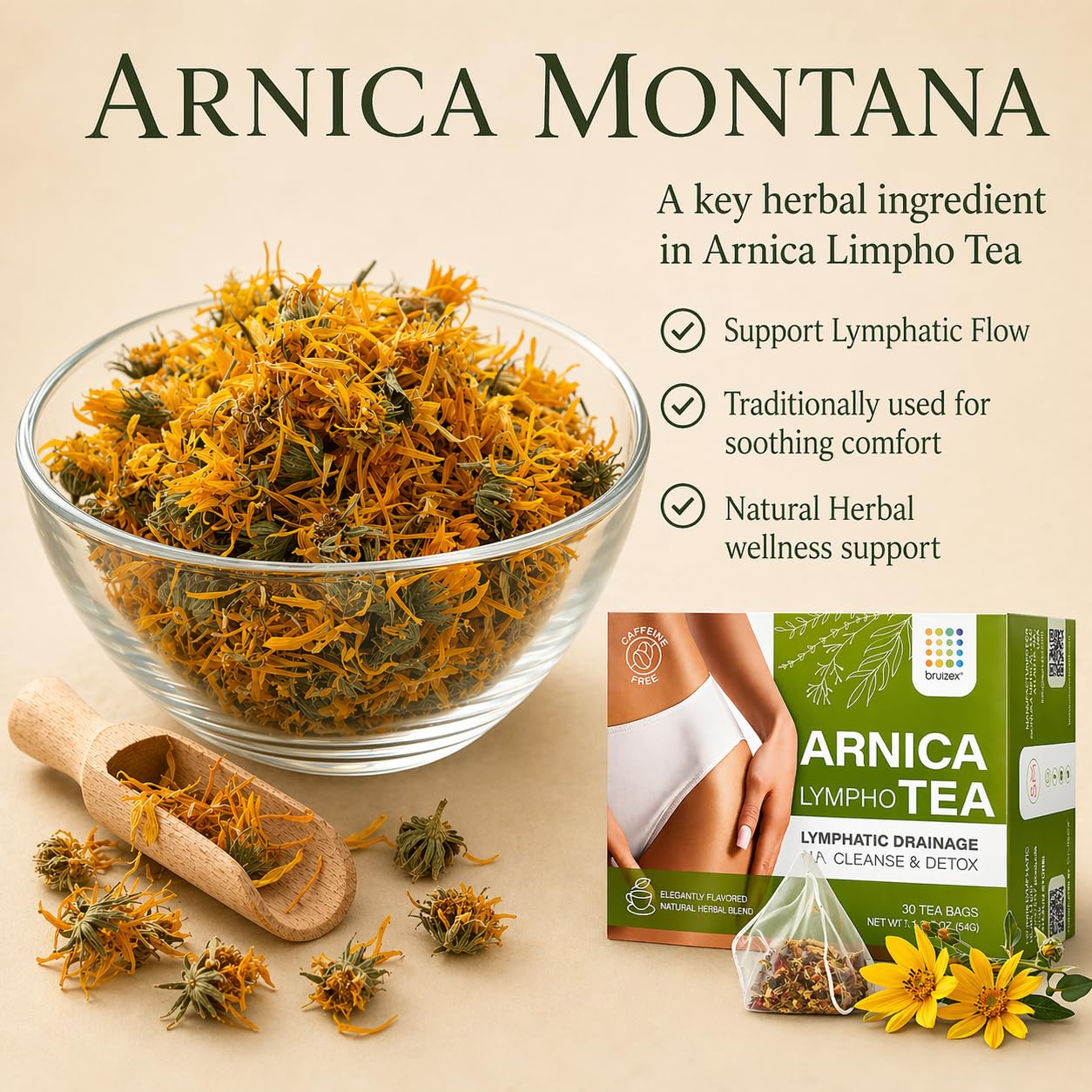 Bruizex Arnica Tea for Bruising and Swelling, Post Surgery Recovery after Liposuction, Tummy Tuck, 360 Lipo, BBL I Blend For Lymphatic Drainage