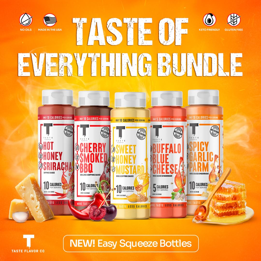 Taste Flavor Co. Grilling, Dipping Sauce and Marinade, Great Tasting, Low-Calorie Sauces, Keto Friendly, No Oils (5 Pack, Variety)