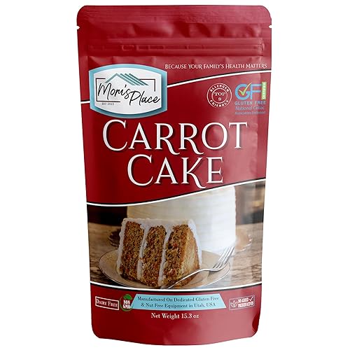 Mom's Place Gluten-Free Carrot Cake Mix - Moist, Spiced, and Dairy-Free - Allergen-Friendly, Non-GMO, Easy to Prepare 15.3 Oz