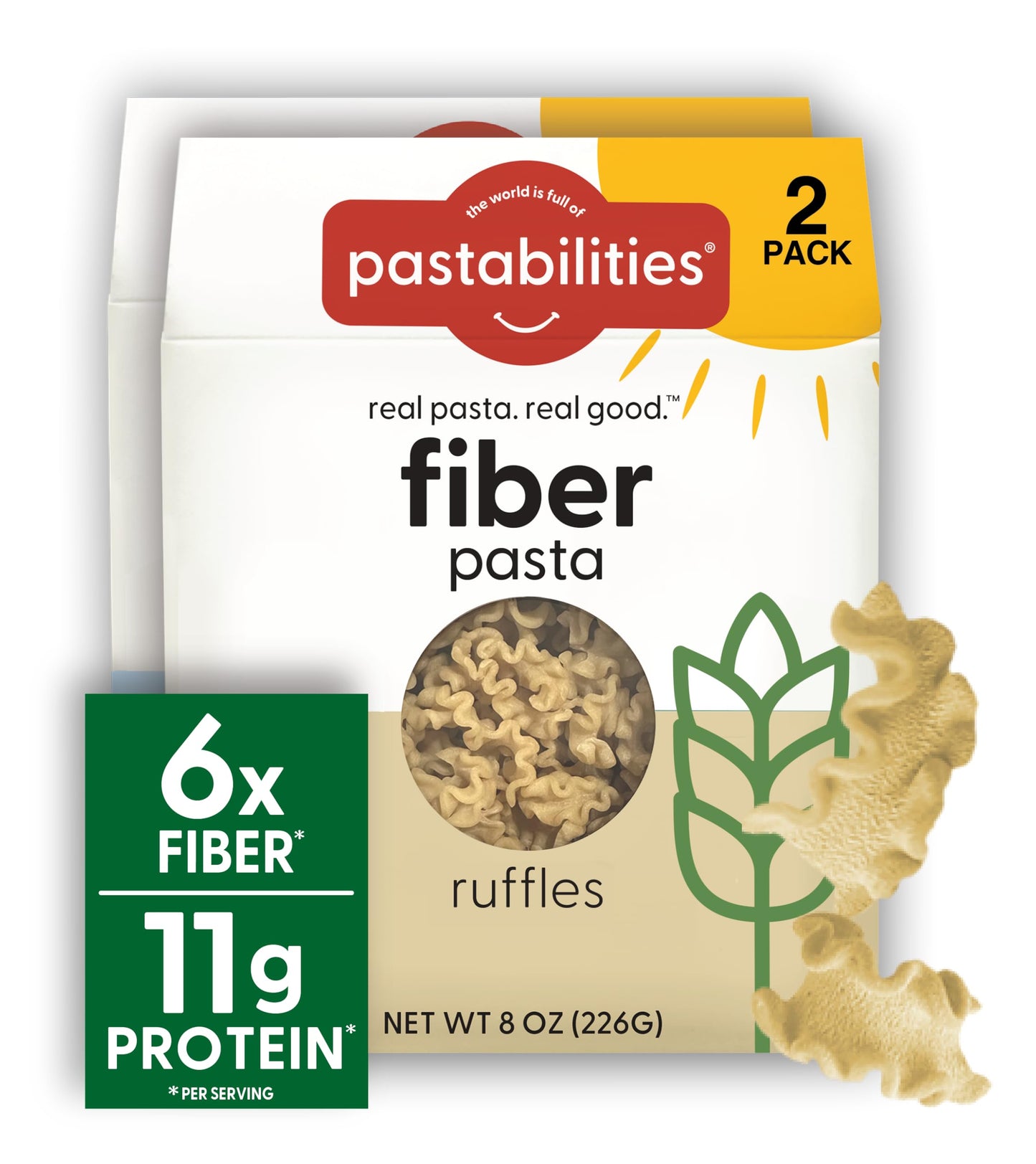 Pastabilities High Fiber Pasta - Ruffles Shaped Wheat - 11g Protein per serving, Delicious Taste & Texture, Excellent Source of Prebiotic Fiber