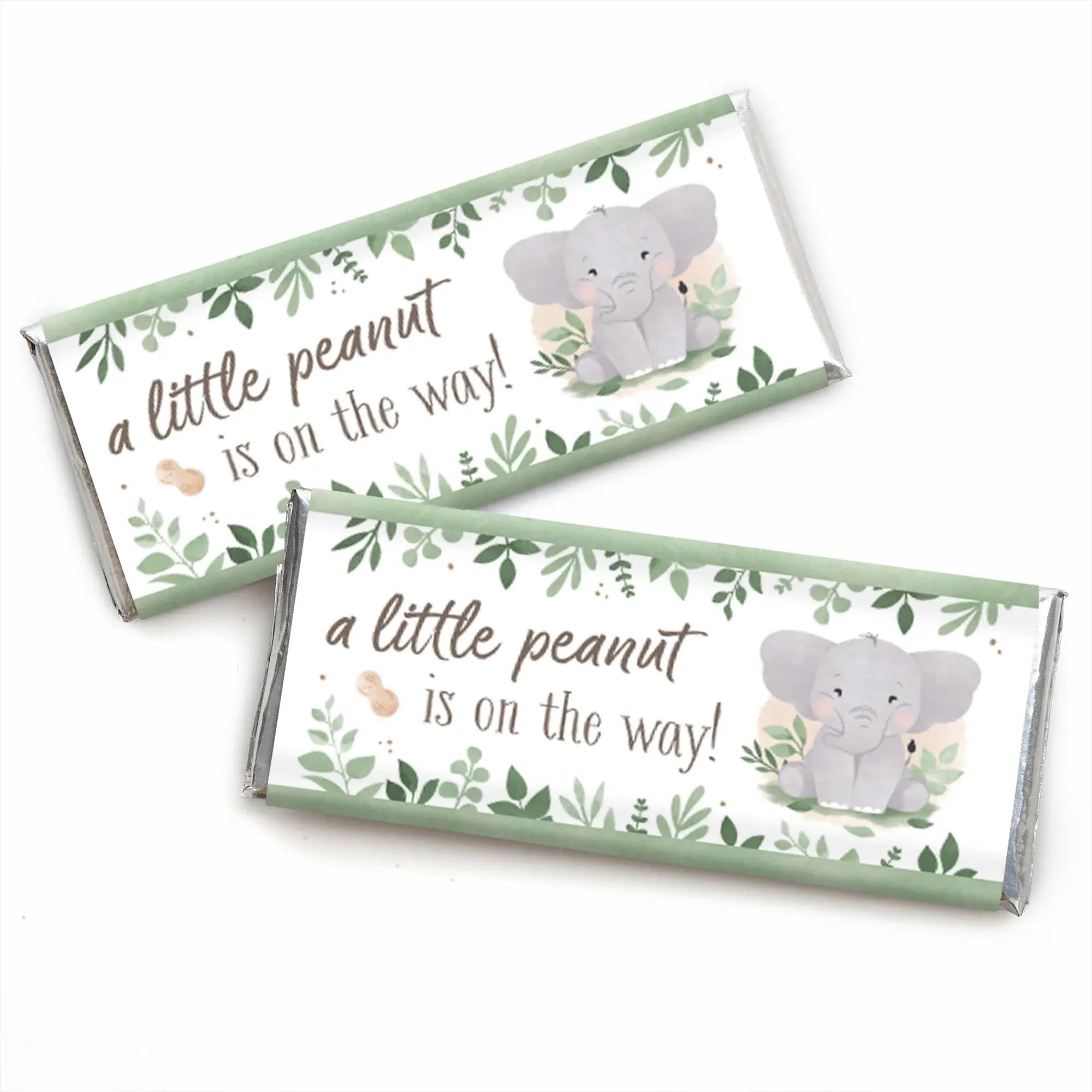 Big Dot of Happiness Elephant Candy Bar Wrappers, Funny Little Peanut Baby Shower Party Favors, DIY Chocolate Bar Wrappers - Set of 24