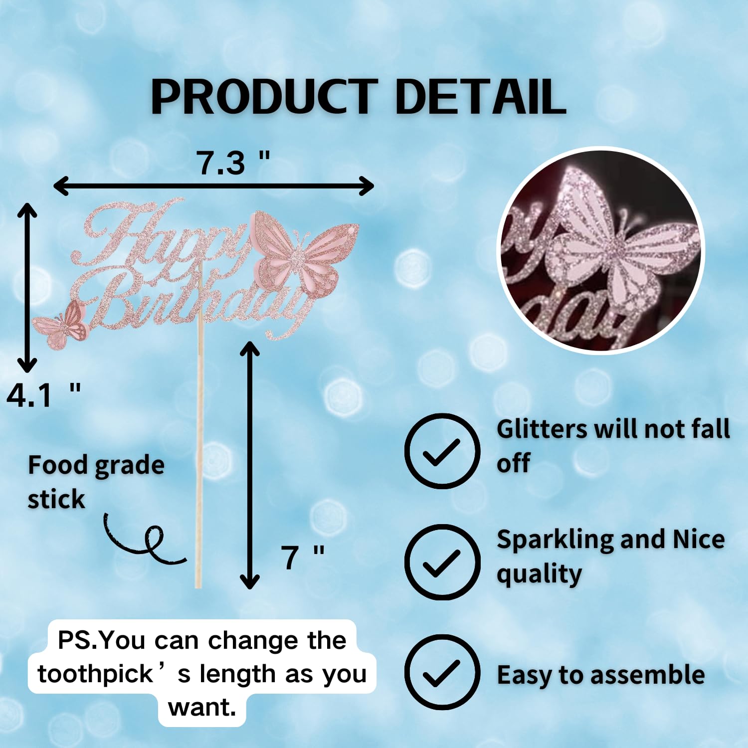 ALISSAR Rose Gold Happy Birthday Cake Topper with 3d Handmade Butterfly, Butterfly Cake Toppers for Girls Women's Birthday Cake Party Decorations