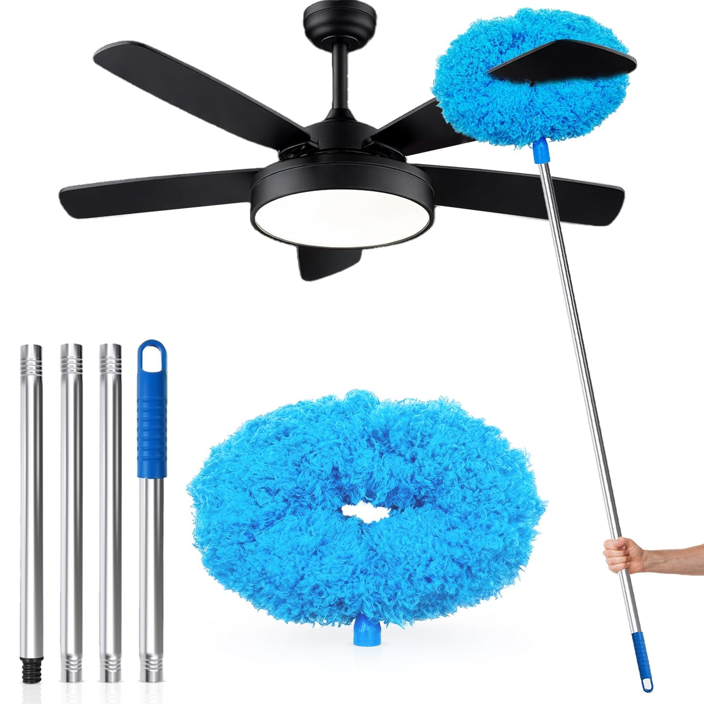 Ceiling Fan Cleaner Duster with Extension Pol, 12 to 51 Inch Duster Length, Reusable Microfiber Dusters for Cleaning Fan Blades, Cobwebs, Walls