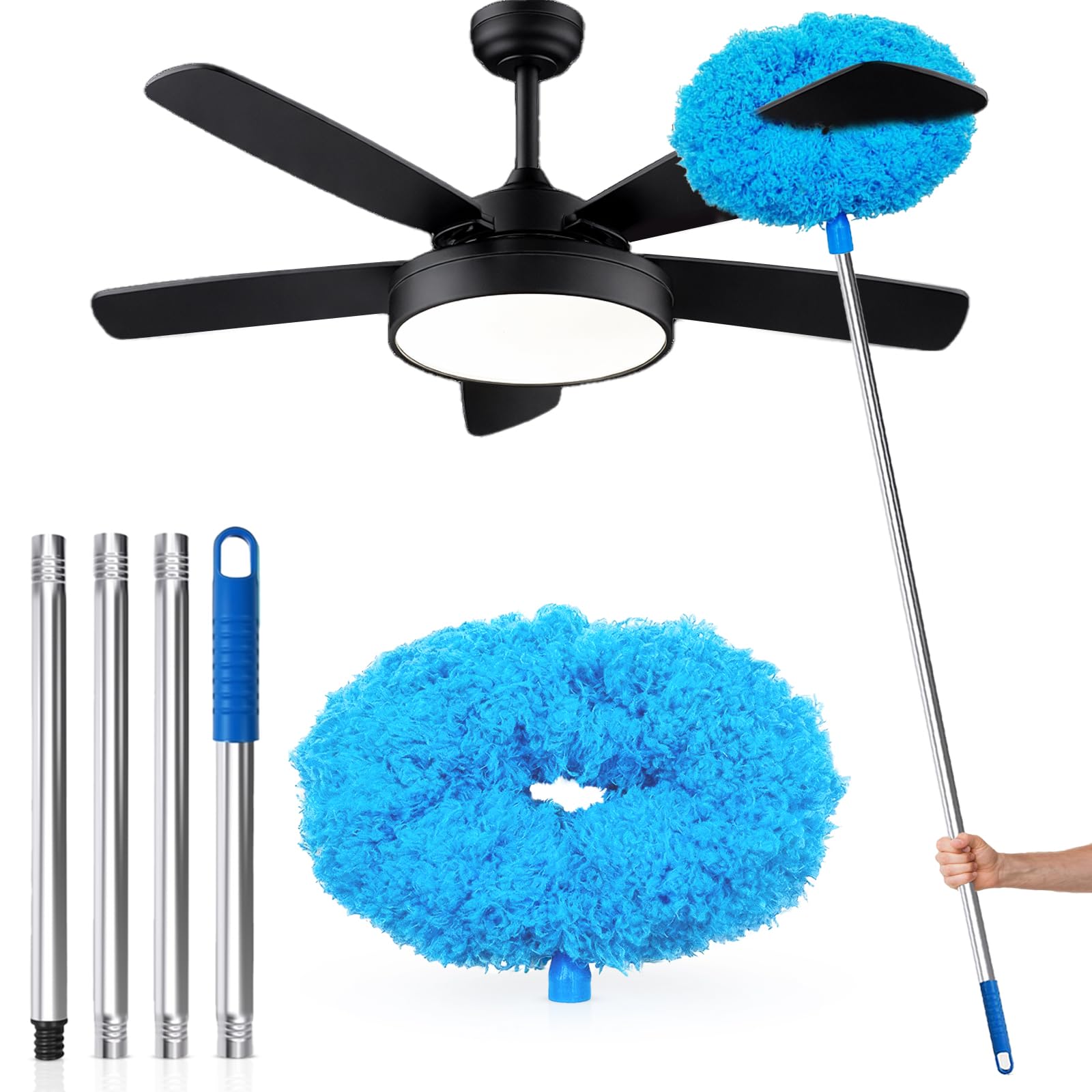 Ceiling Fan Cleaner Duster with Extension Pol, 12 to 51 Inch Duster Length, Reusable Microfiber Dusters for Cleaning Fan Blades, Cobwebs, Walls