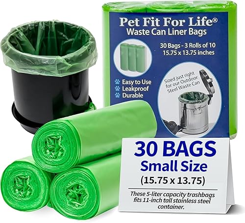 Pet Fit For Life 1.3 Gal Leak-Proof Wastebasket Liners - 3-Pack of 10 Small Bags for Dog Droppings, Lawn, Garage, Home, Office, Restroom - Small Trash
