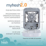 Fresh Products myfresh 2.0 Personal Air Freshener with Dry Fragrance Technology for Small Spaces Compact Design Motion Sensor Battery Operated White