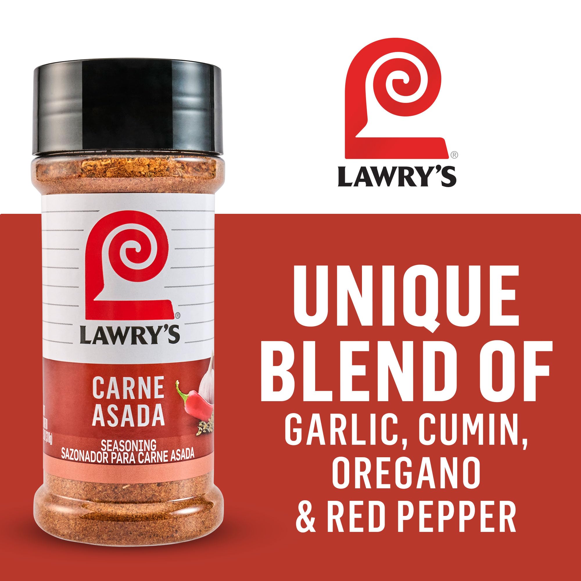 Lawry’s Seasoning, Carne Asada, No MSG Added, Kosher, Staple, Versatile, Mexican-Inspired Flavor, Blend of Garlic, Cumin, Oregano & Red Pepper
