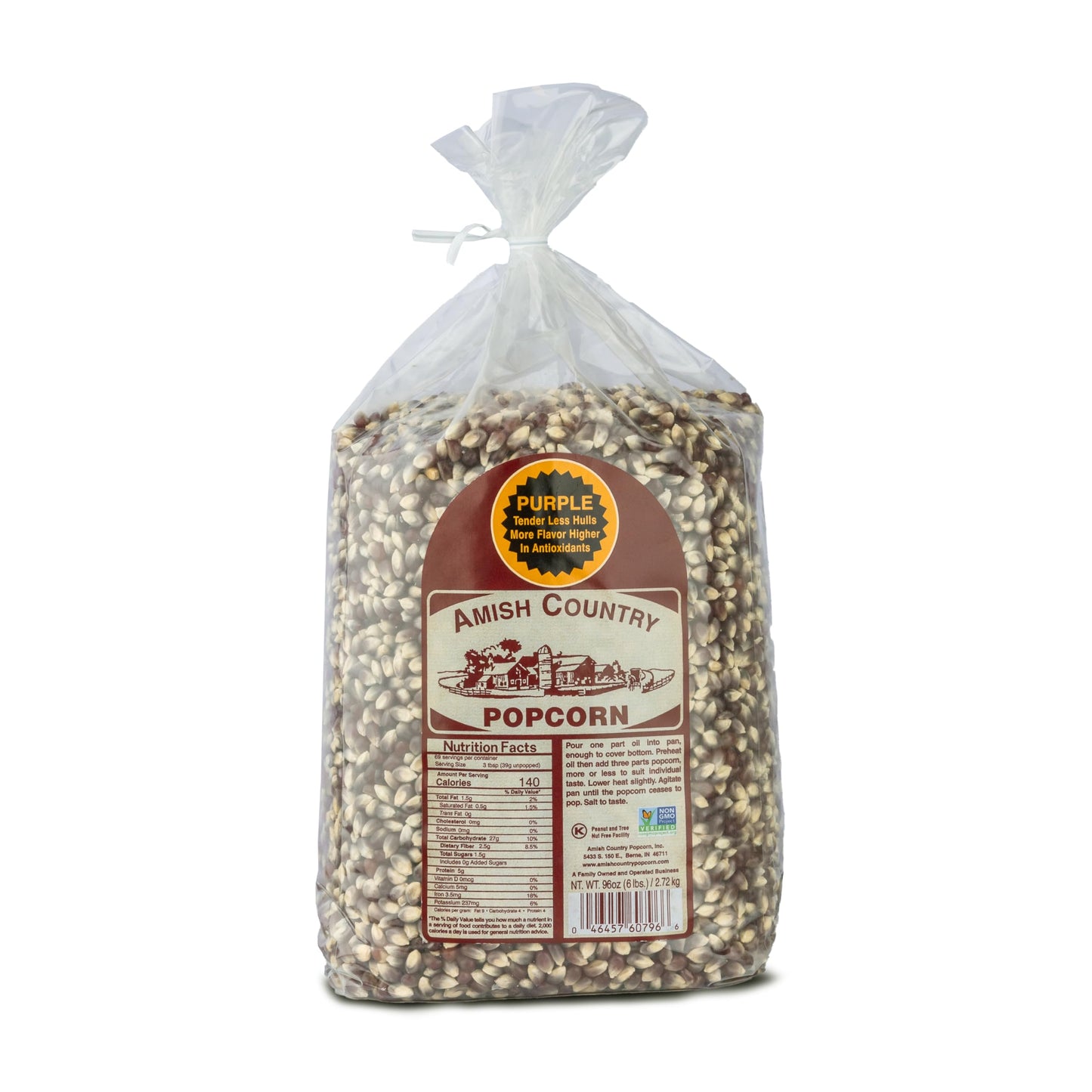 Amish Country Popcorn Purple Popcorn Kernels, 6LB Bag - Non-GMO, Gluten Free, Old Fashioned Popcorn