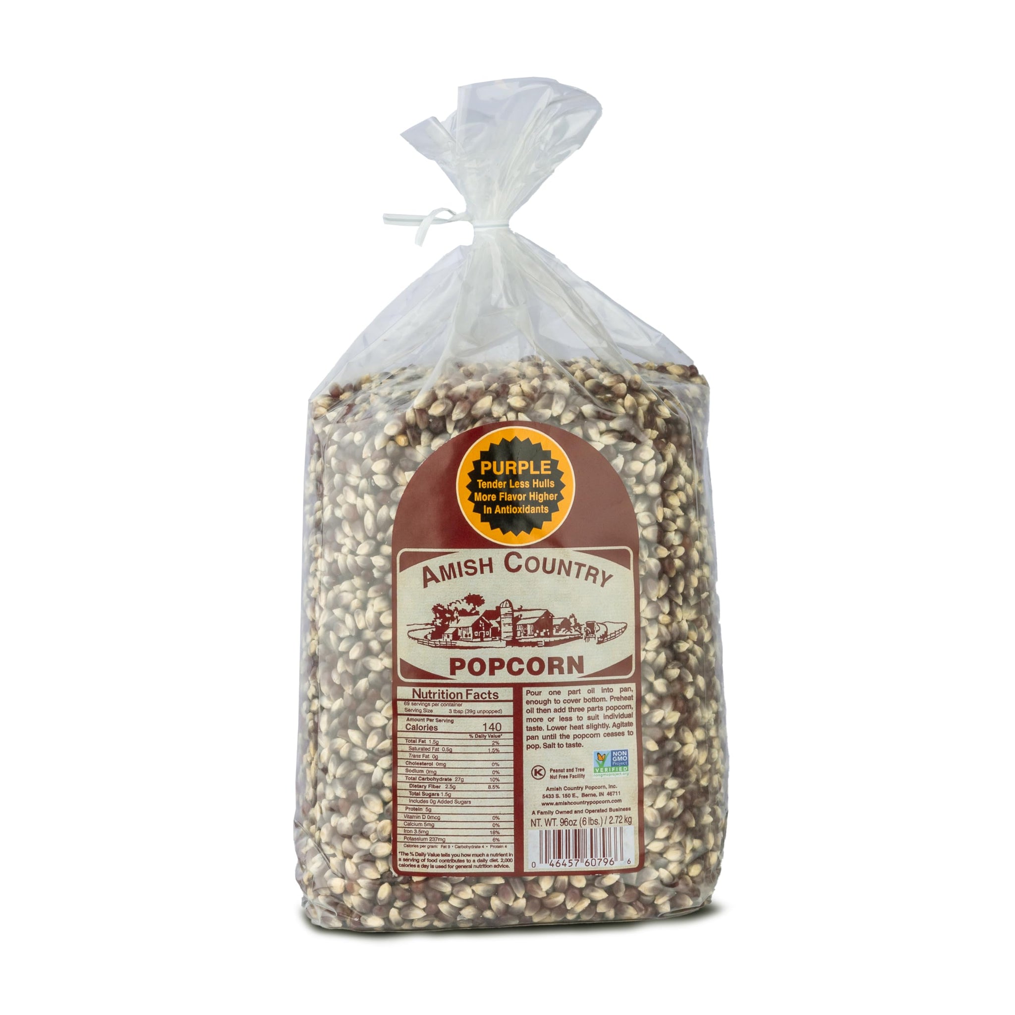 Amish Country Popcorn Purple Popcorn Kernels, 6LB Bag - Non-GMO, Gluten Free, Old Fashioned Popcorn