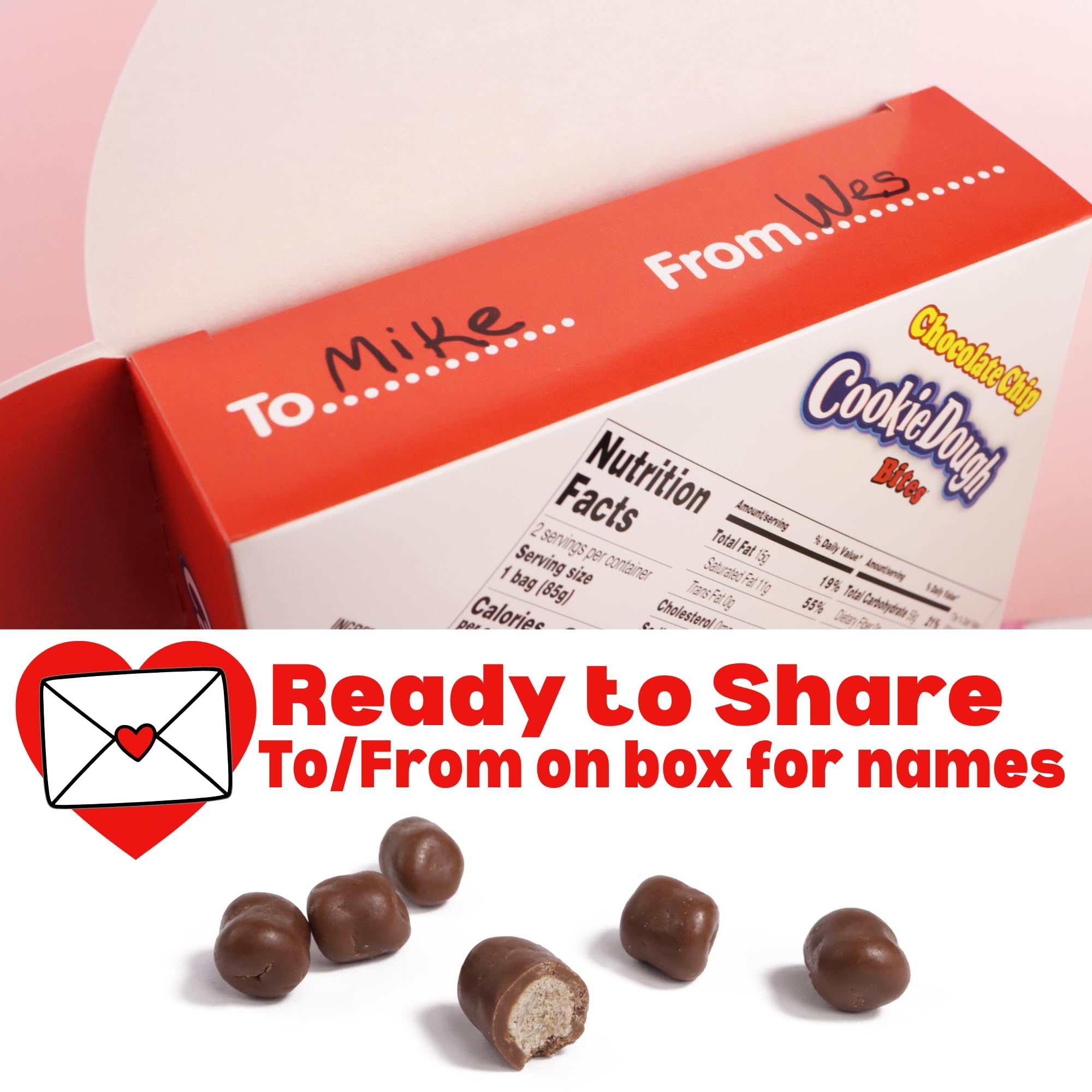 Cookie Dough Bites Heart Box, Original Chocolate Chip Flavored, Festive Candy Gift, 6 Ounces