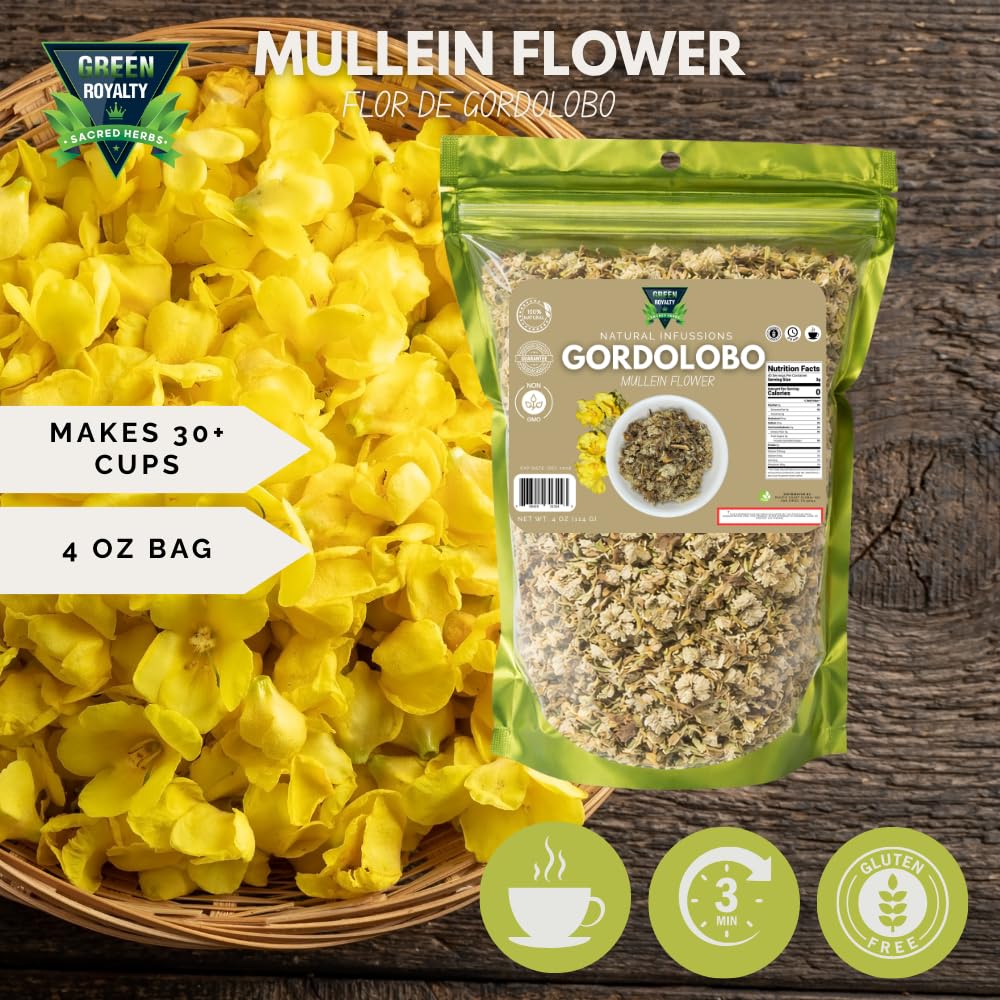 Green Royalty Gordolobo Mullein Loose Tea 4oz (114g) - Natural Infusion Herb - Gnaphalium spp. - Caffeine-Free Herbal Tea - Made in Mexico