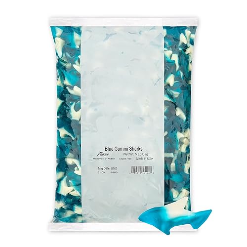 Albanese World's Best Blue Gummi Sharks | 5lbs of Candy | Gluten Free, Fat Free, Soft and Chewy Gummy | Firecracker Pop Flavor: Cherry, Lemon-Lime