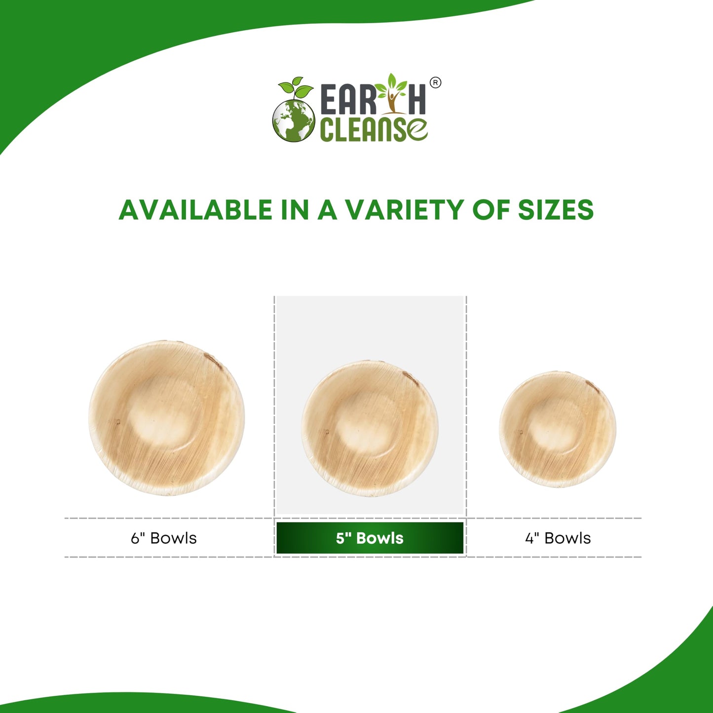 Earth Cleanse Palm Leaf Bowls 5 Inch Round 200 Pack - Disposable Bowls, Heavy Duty, Plastic Free, Compostable Dinnerware for Snacks, Desserts, Dips
