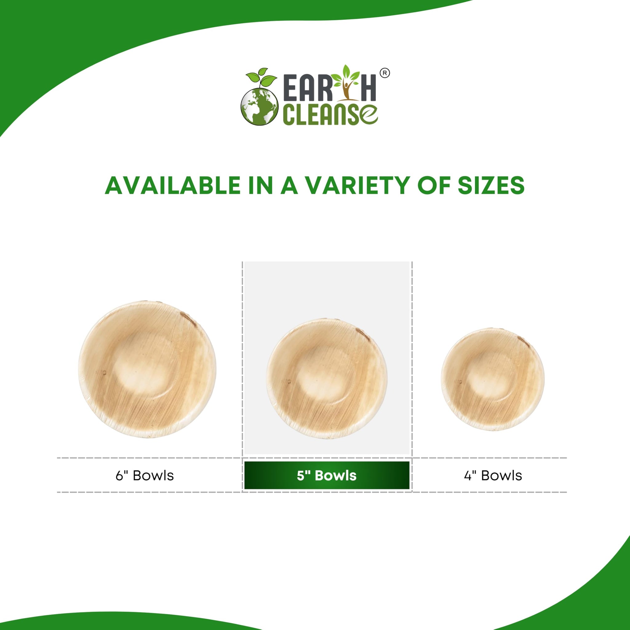 Earth Cleanse Palm Leaf Bowls 5 Inch Round 200 Pack - Disposable Bowls, Heavy Duty, Plastic Free, Compostable Dinnerware for Snacks, Desserts, Dips