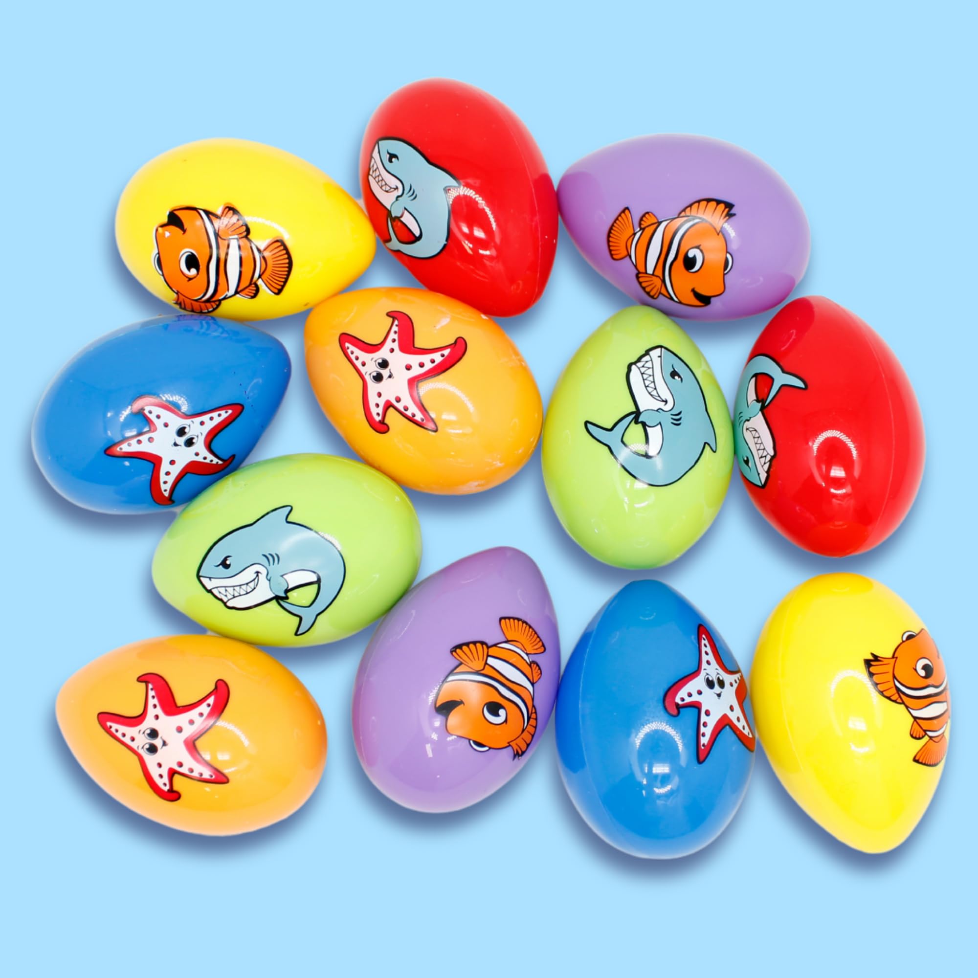 Pre-Filled Ocean Themed Easter Eggs with Candy, Sea Animal Themed Egg Hunt Supplies, 12 Total (Ocean)