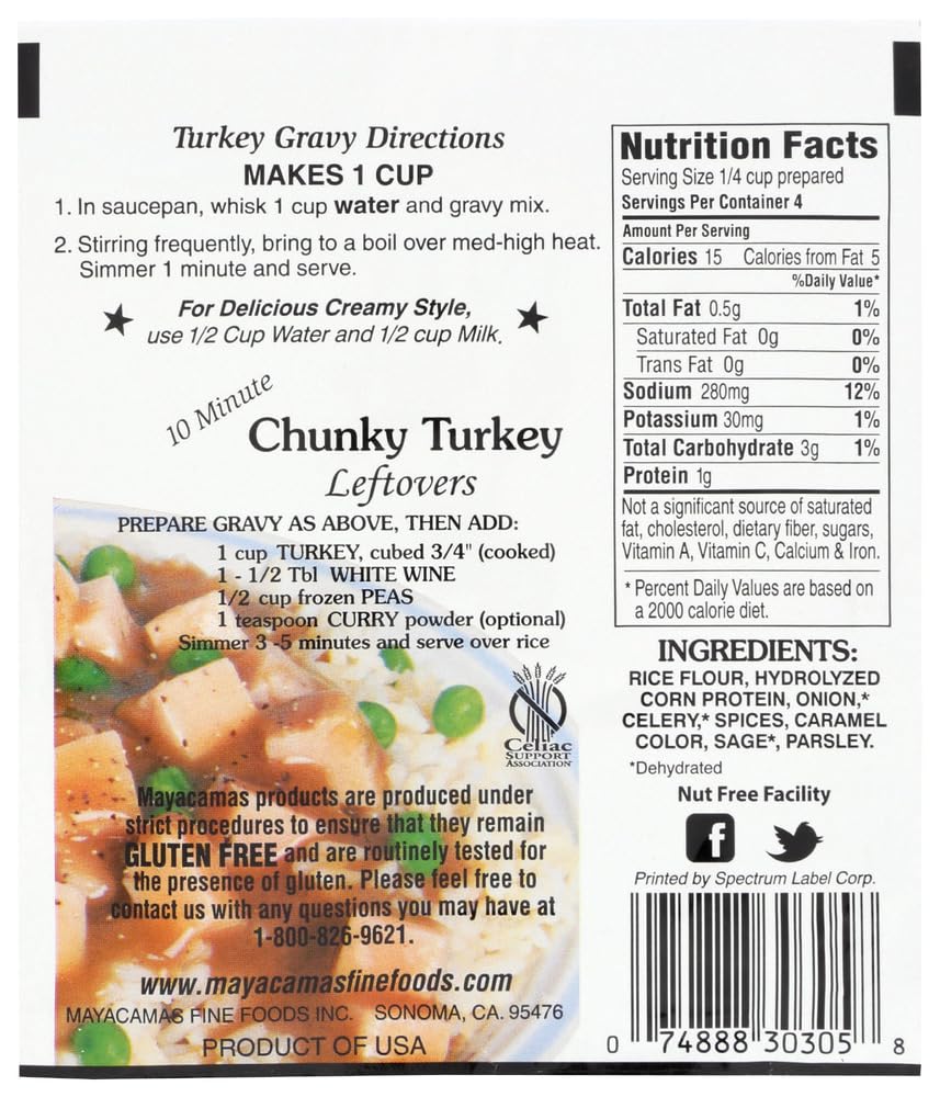 Mayacamas Gluten Free & Vegetarian Turkey Gravy (Pack of 4) .70 oz Packets