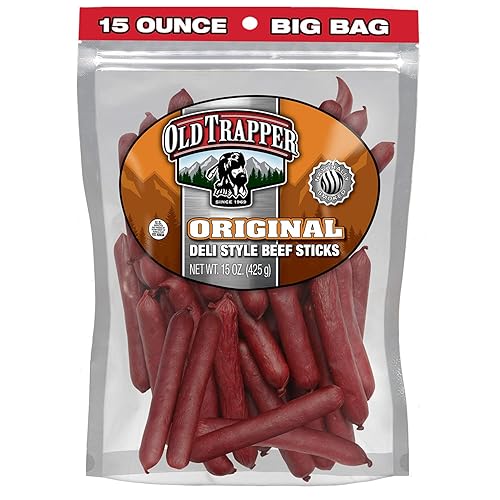 Old Trapper Original Deli-Style Beef Sticks,15-Ounce Package, Perfect for On-the-Go Snacking, Six Grams of Protein and Zero Grams of Sugar per Serving