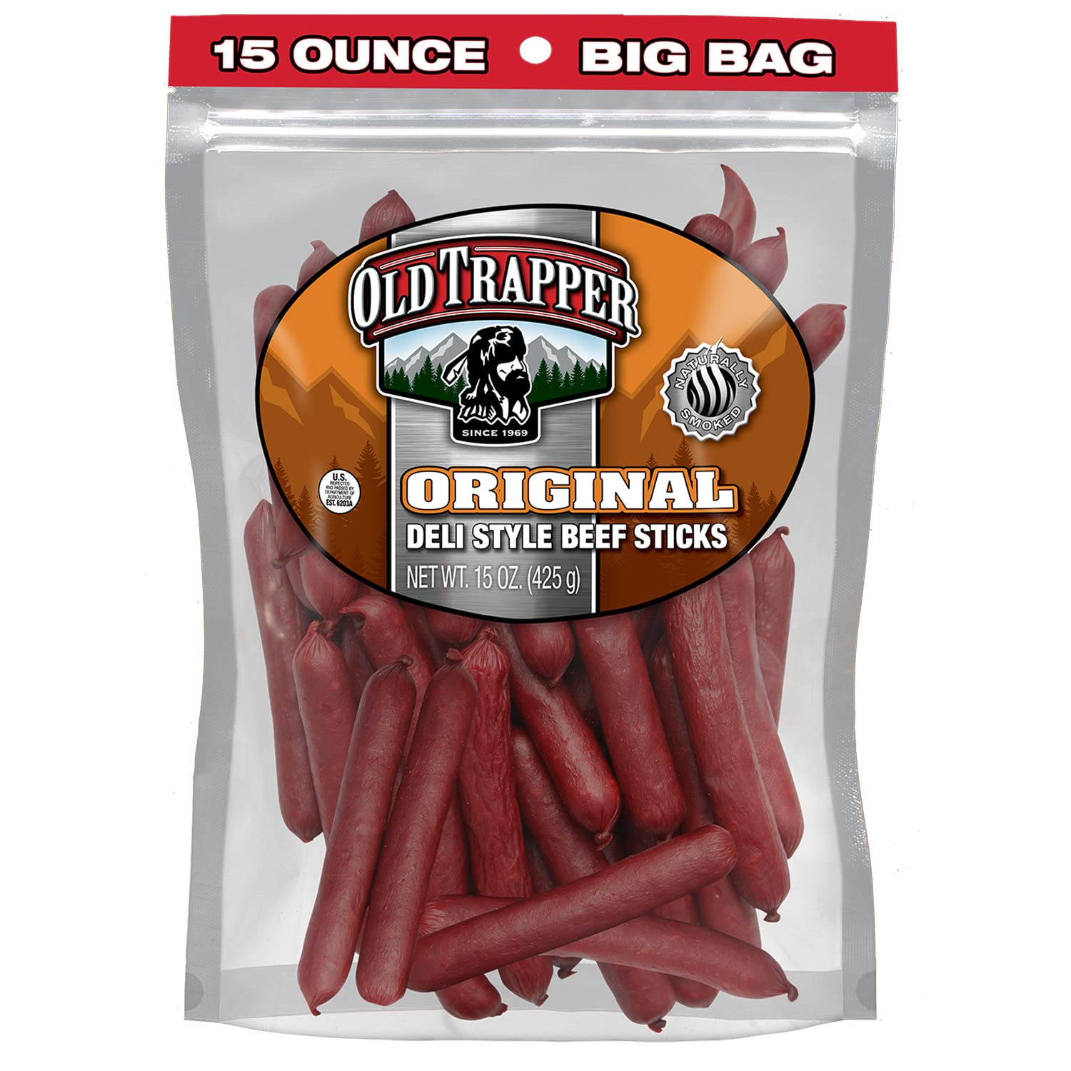 Old Trapper Original Deli-Style Beef Sticks,15-Ounce Package, Perfect for On-the-Go Snacking, Six Grams of Protein and Zero Grams of Sugar per Serving