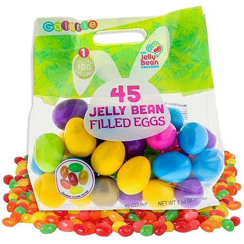 Bulk Plastic Candy Filled Easter Eggs with Jelly Beans and Stickers, Basket Stuffers, Assorted Bag of 45 (Bag of 45)