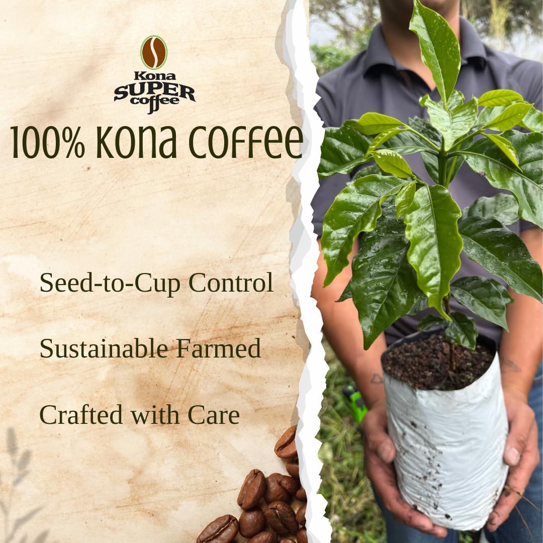 Kona Super Coffee 100% Kona Coffee - Kona Estate 8oz Bag, Medium Roast, Whole Bean