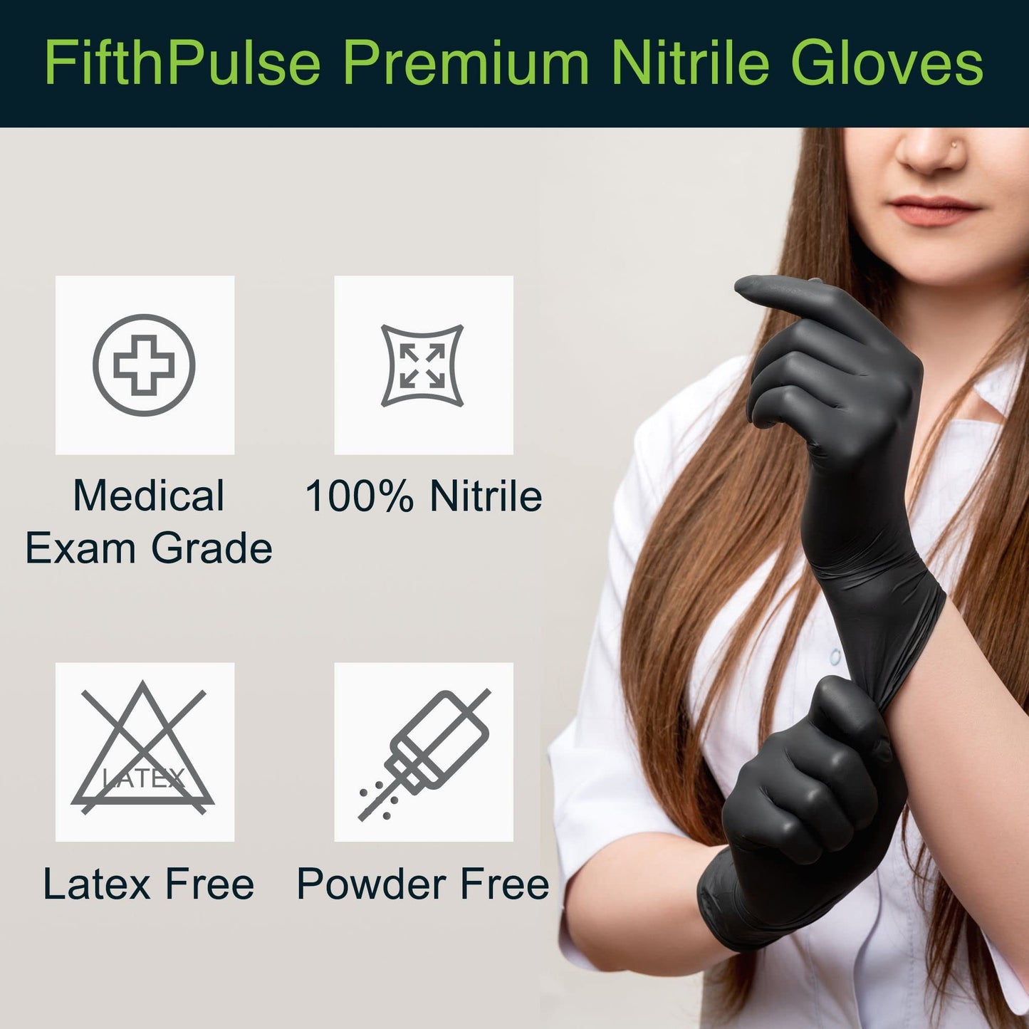 Black Nitrile Disposable Gloves Large, 100 Count - Powder-Free Latex-Free Gloves for Food Prep, BBQ, Tattooing, Cleaning, and Household Use - Snug Fit