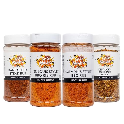 Spice Madness - 4-PC TASTE OF AMERICA BUNDLE - Premium BBQ Spice Rubs - Authentic American Flavors - St. Louis, Memphis, Kentucky Bourbon, Kansas City