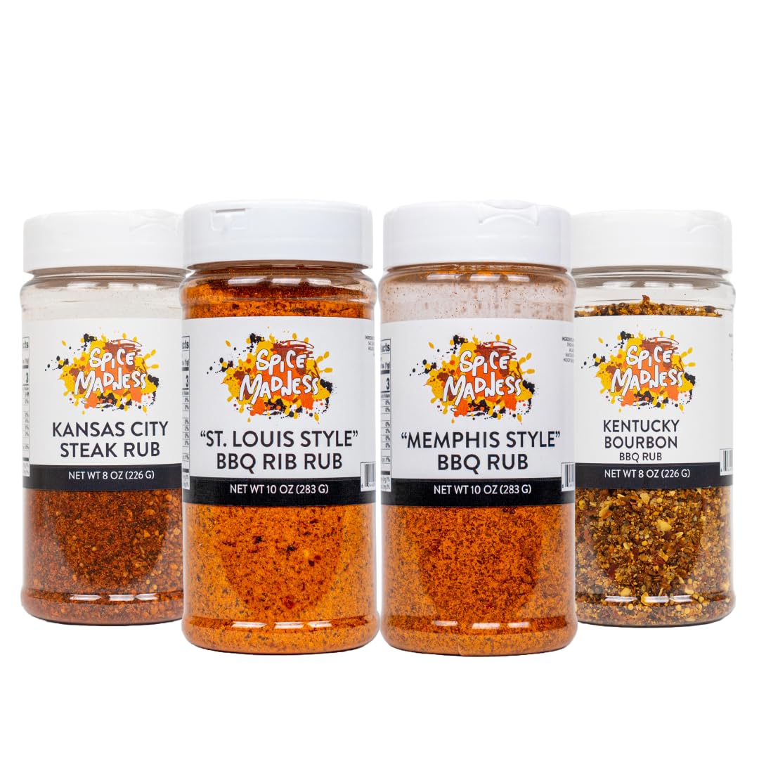 Spice Madness - 4-PC TASTE OF AMERICA BUNDLE - Premium BBQ Spice Rubs - Authentic American Flavors - St. Louis, Memphis, Kentucky Bourbon, Kansas City