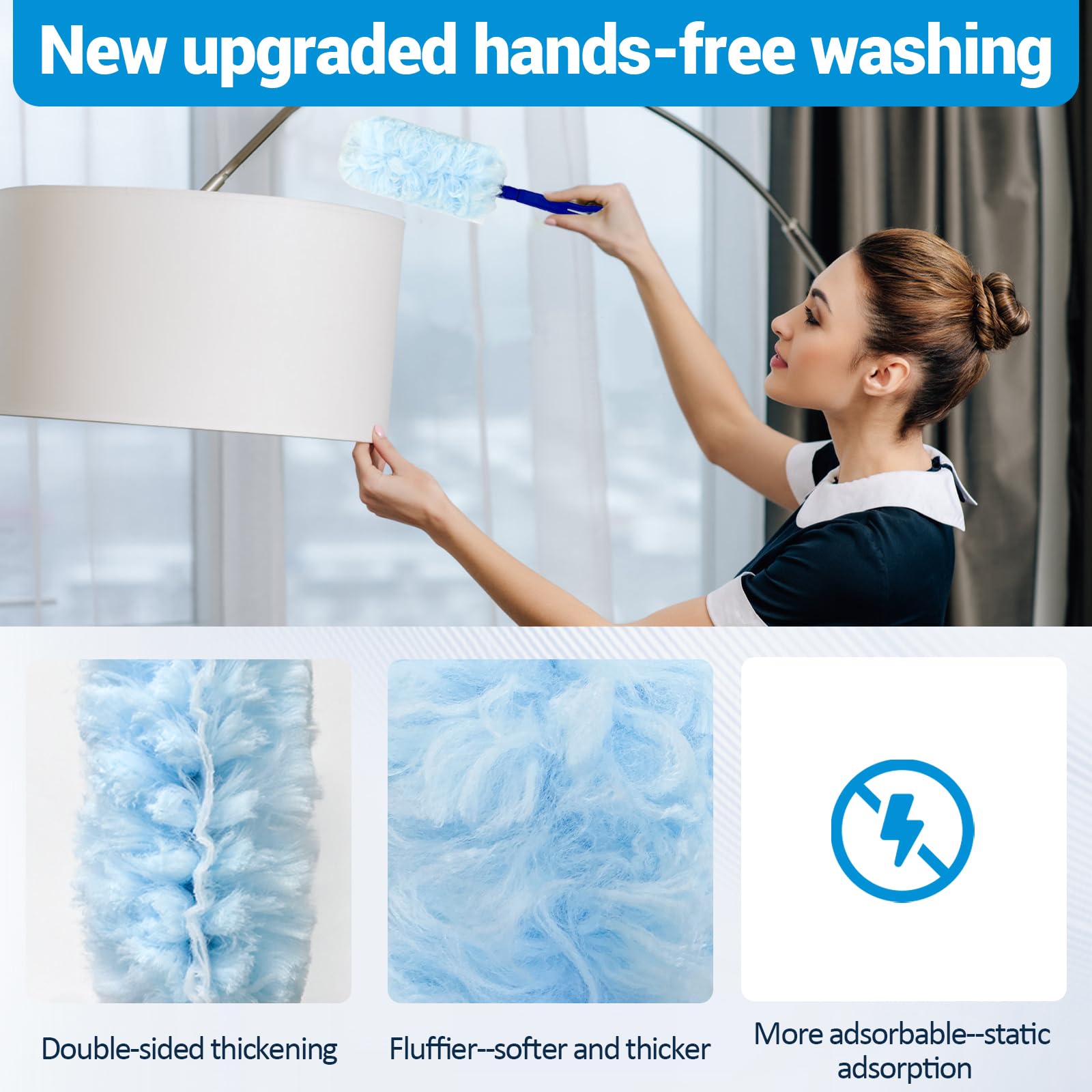 30-Pack Duster Refills Kit -Heavy Duty Disposable Dust Replacement Heads Includes 3 Duster Handles for Home and Office Cleaning Ceiling