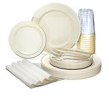 " OCCASIONS " 200Piece set (25 Guests)-Heavyweight Wedding Party Disposable Plastic Plate Set -25 x 10.5'' + 25 x 7.5'' + Silverware + Cups +linen