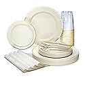 " OCCASIONS " 200Piece set (25 Guests)-Heavyweight Wedding Party Disposable Plastic Plate Set -25 x 10.5'' + 25 x 7.5'' + Silverware + Cups +linen