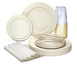 " OCCASIONS " 200Piece set (25 Guests)-Heavyweight Wedding Party Disposable Plastic Plate Set -25 x 10.5'' + 25 x 7.5'' + Silverware + Cups +linen