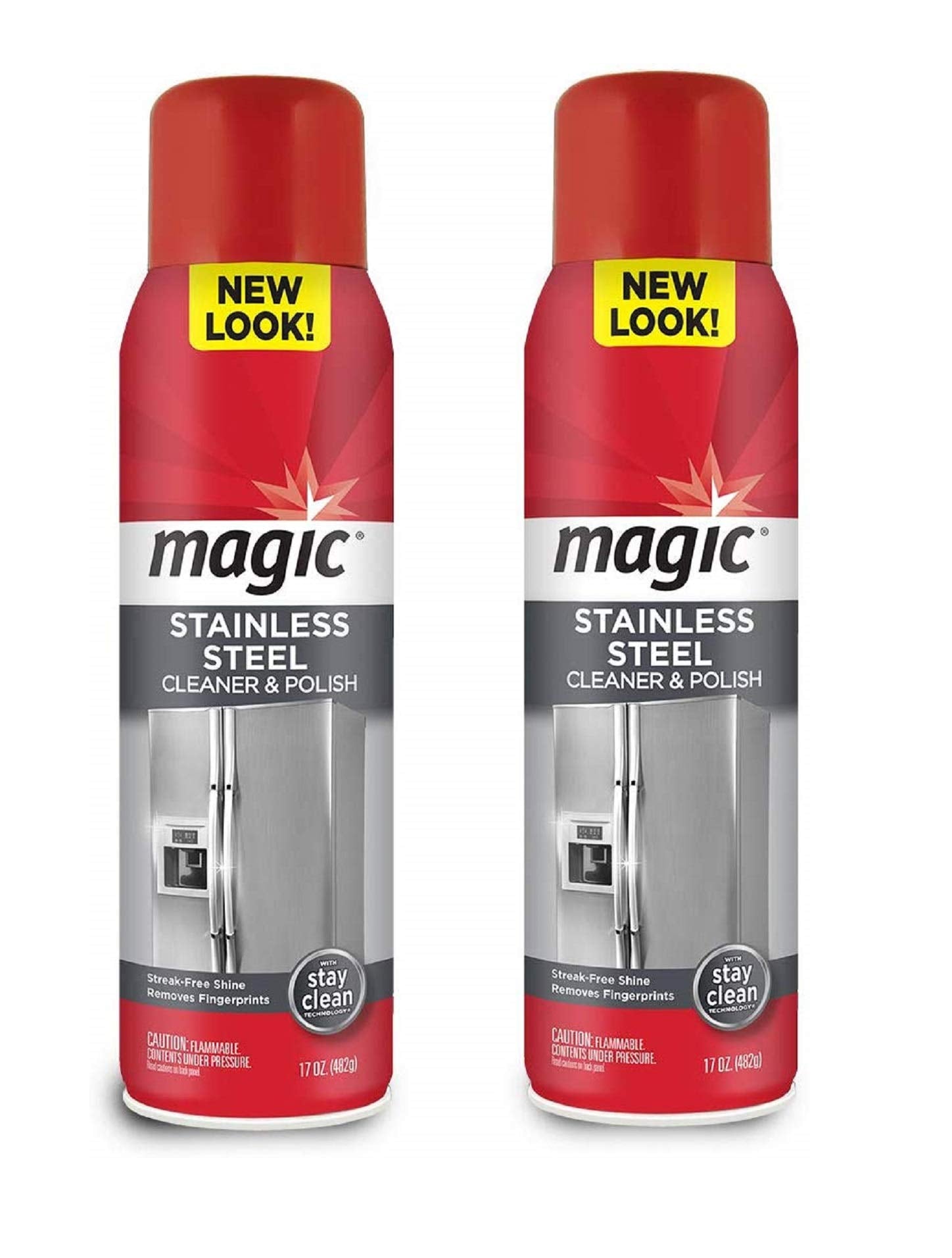 Magic Stainless Steel Cleaner Aerosol - 17 Ounce (2 Pack)- Removes Fingerprints Residue Water Marks and Grease from Appliances - Refrigerator