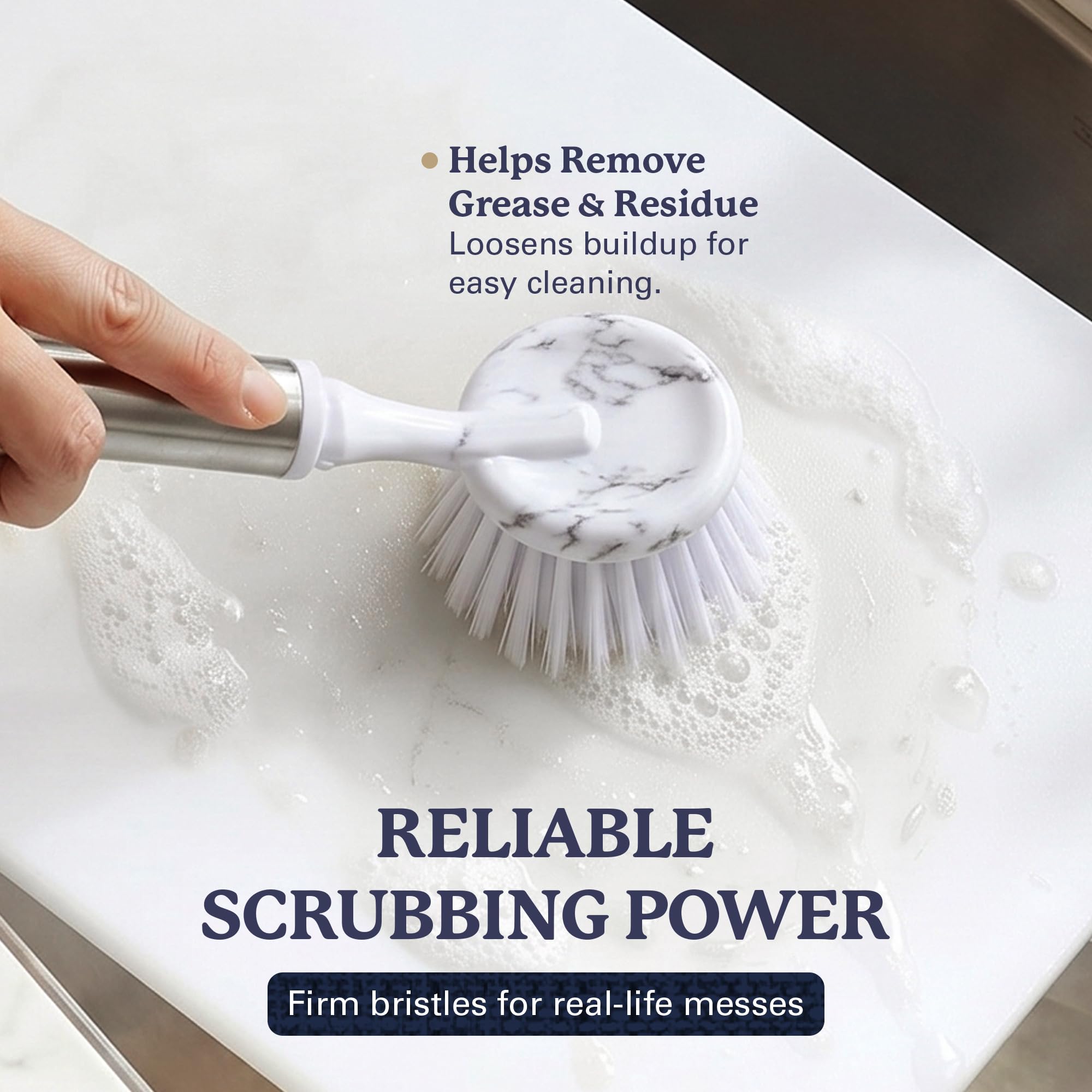 Farberware Dish Brush with Handle - 2 Pack Kitchen Scrub Brush for Dishes, Non-Scratch Dishwashing Brush Set with Firm Bristles for Pots, Pans