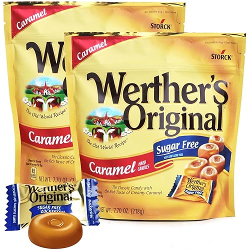 Original Caramel Hard Candies, 2 Pack of Individually Wrapped Sugar Free Hard Candy 7.7oz Each, Ideal Hard Candy for Holiday Treats, Perfect Caramel