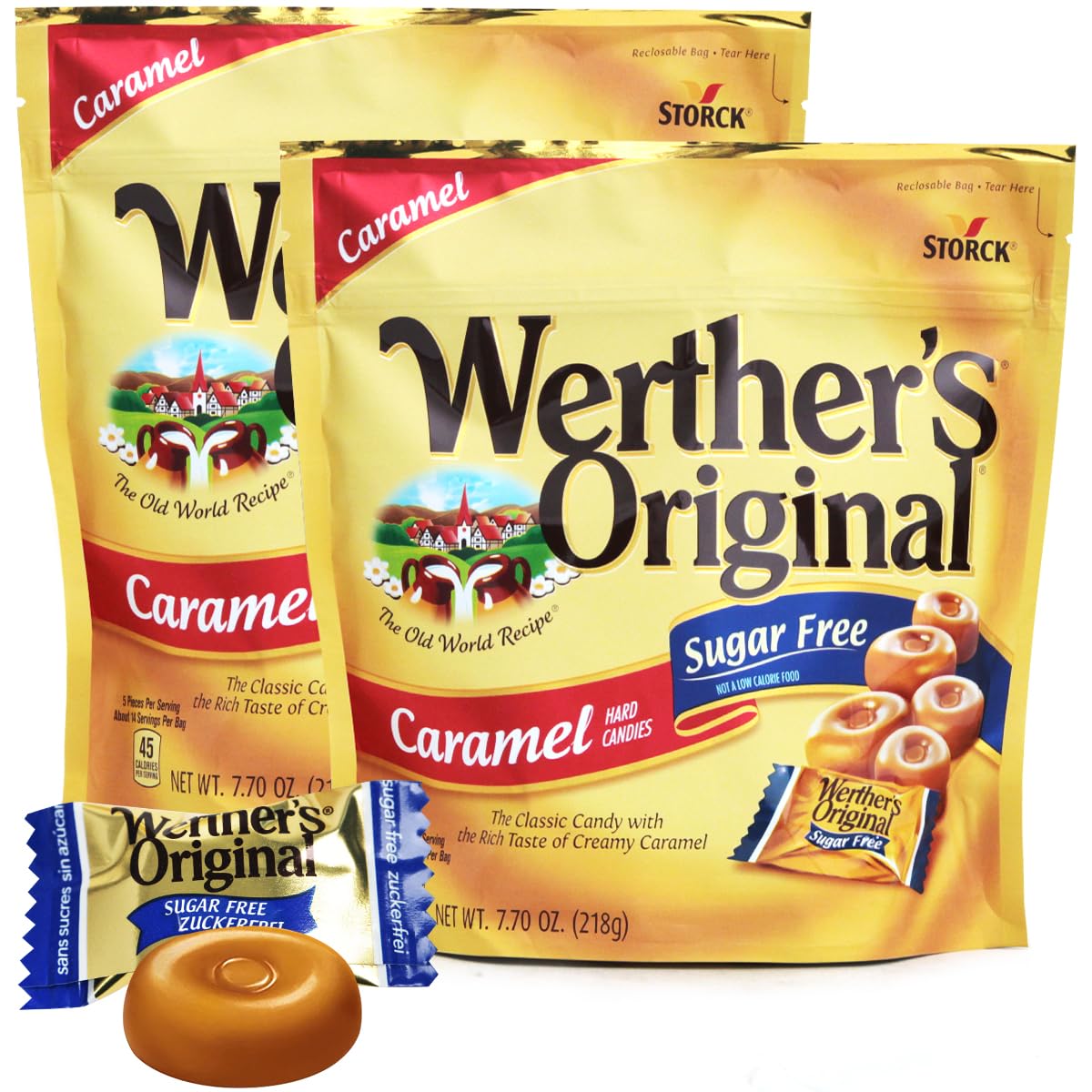 Original Caramel Hard Candies, 2 Pack of Individually Wrapped Sugar Free Hard Candy 7.7oz Each, Ideal Hard Candy for Holiday Treats, Perfect Caramel