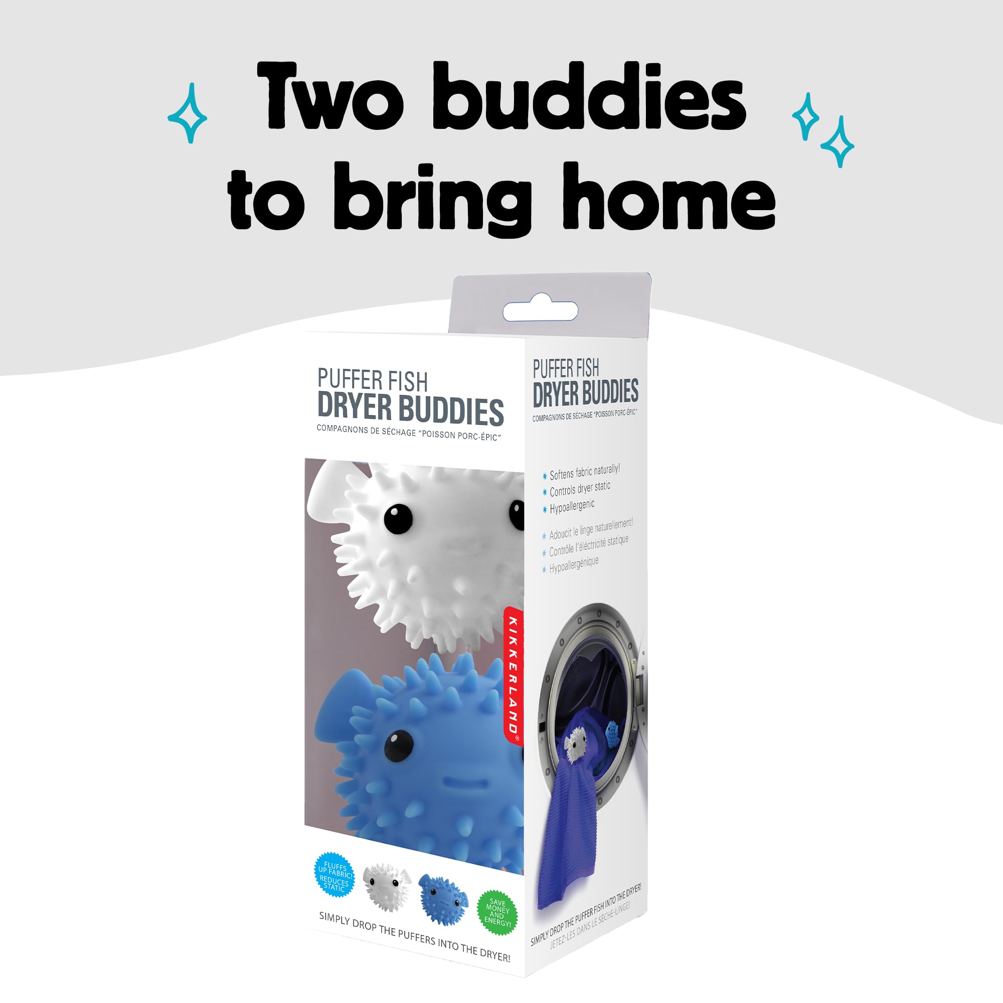 Kikkerland Set of Two Reusable Dryer Buddies for Laundry - Fabric Softener Dryer Balls - Control Static, Remove Wrinkles, Dry Clothes Faster, Puffer