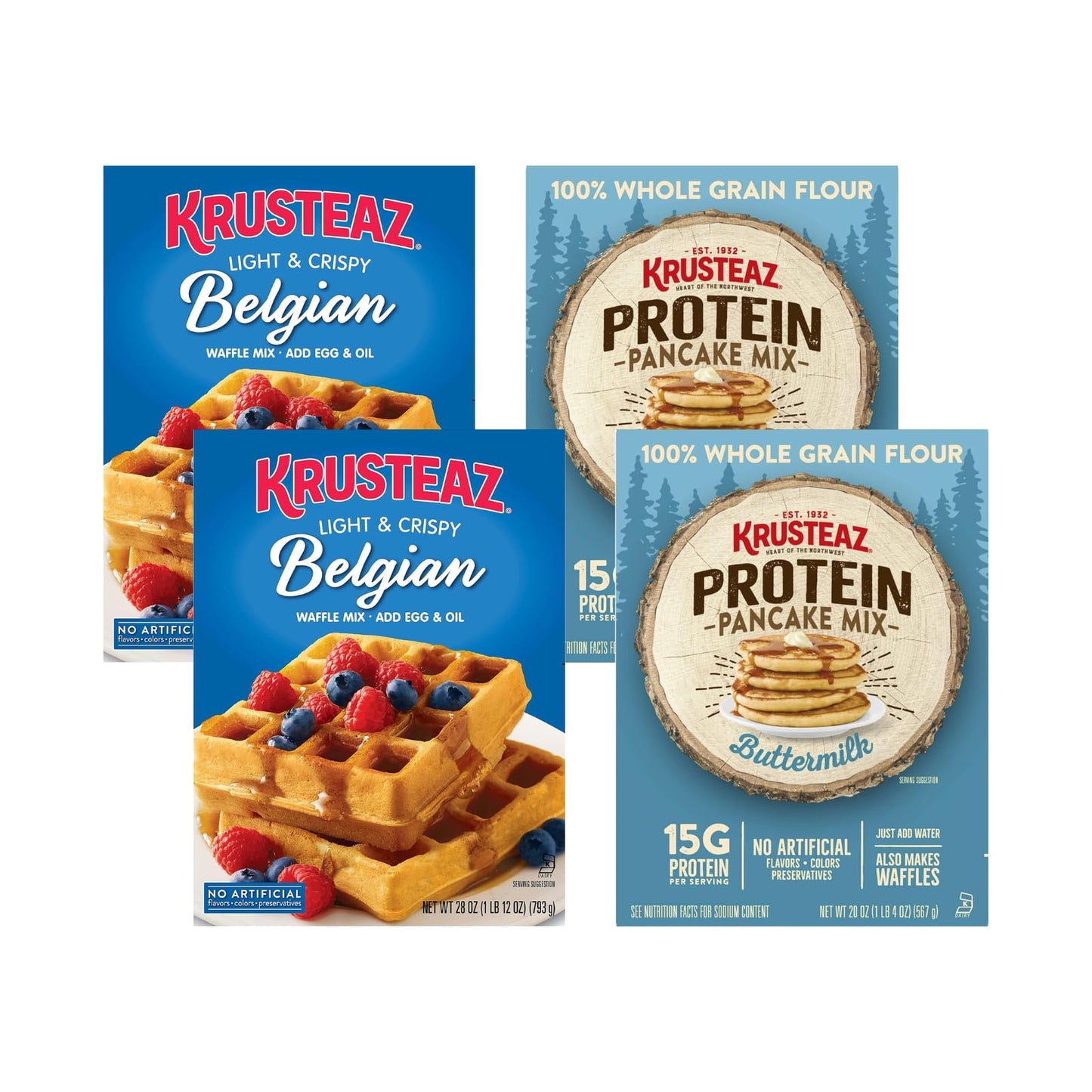 Krusteaz Breakfast Variety Pack - Belgian Waffle Mix (28 Oz) & Buttermilk Protein Pancake Mix (20 oz) - (2 Ea.) (Variety Pack)