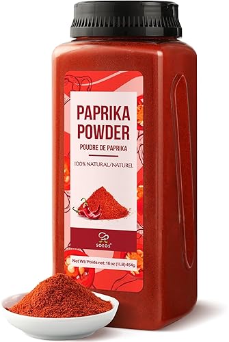 Soeos Paprika Powder, 16 oz (Pack of 1), Sweet Paprika Seasoning for Marinade, Cooking, Grilling, Dipping, Perfect for Chicken, Pork, Beef