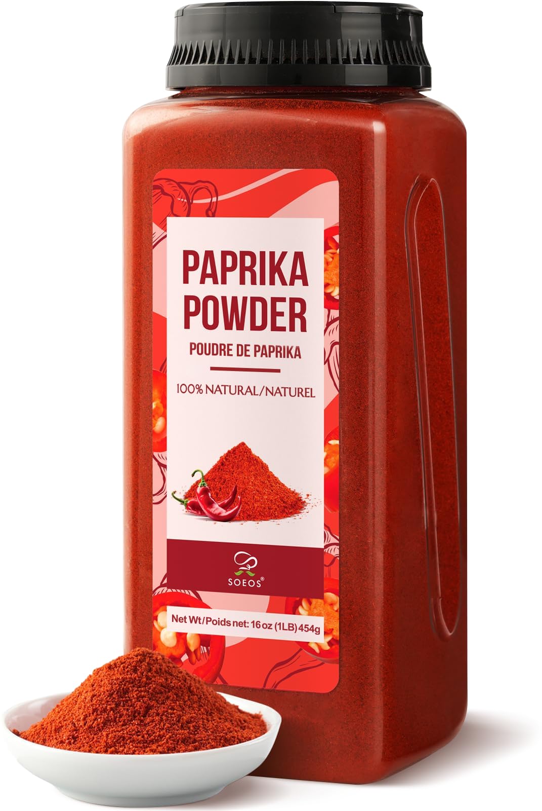 Soeos Paprika Powder, 16 oz (Pack of 1), Sweet Paprika Seasoning for Marinade, Cooking, Grilling, Dipping, Perfect for Chicken, Pork, Beef