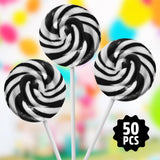 Black and White Swirl Lollipops, 50pcs Pack of Suckers Individually Wrapped, Ideal Candy Lollipops for Kids’ Parties, Summer Carnivals and Celebration