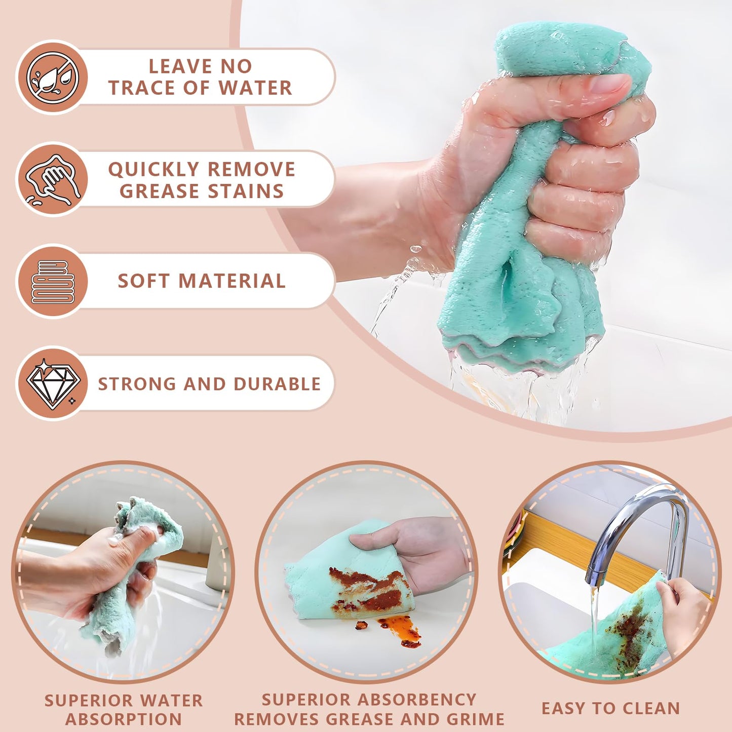 eieioo Microfiber Cleaning Cloth, 16 Pack Kitchen Towels, Double-Sided Microfiber Cleaning Rags for Furniture, Car, Tea, Bowl, Reusable and Washable