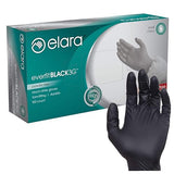 Elara FNE301BK EverfitBLACK3G Nitrile Disposable Gloves, 3 mil, Black, Powder Free, Food Safe, Non-Latex, Size Small, Box of 100