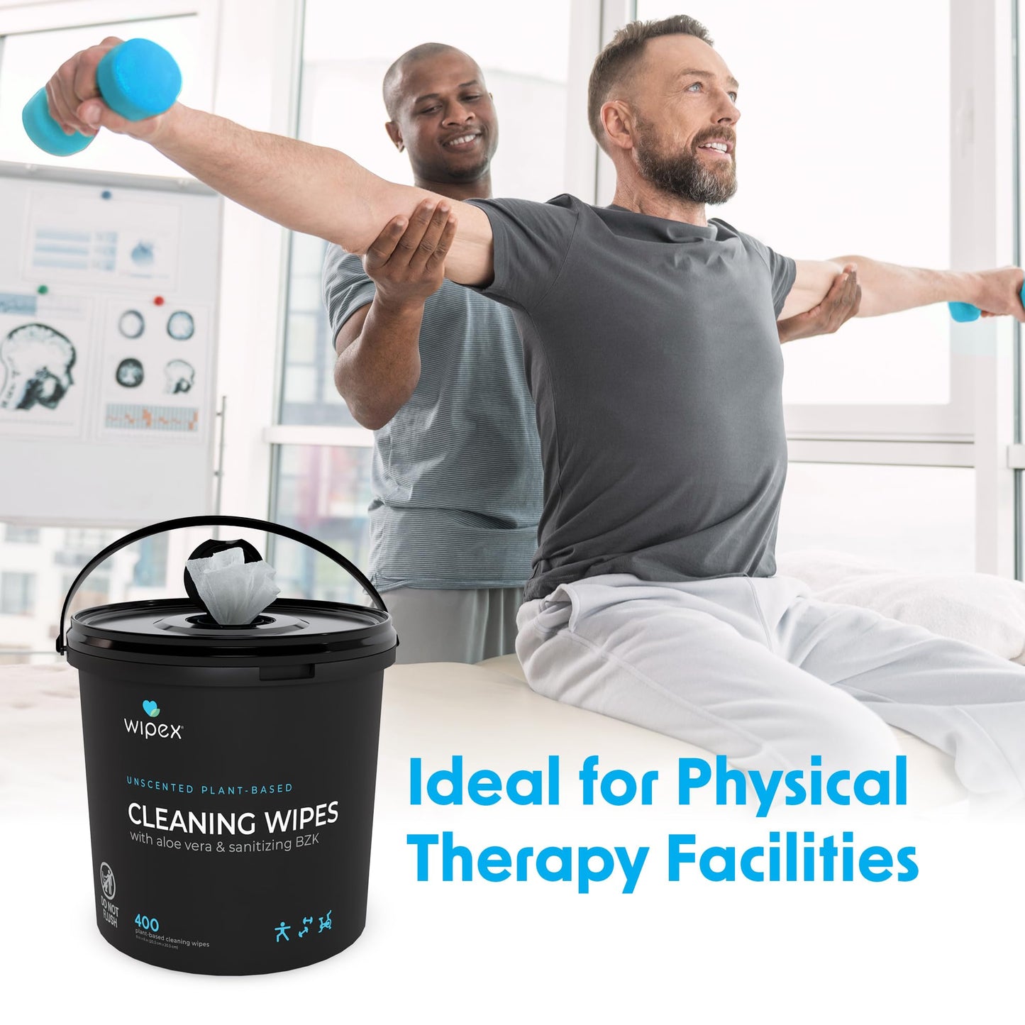 Wipex Gym & Fitness Cleaning Wipes, 400ct Dispensing Bucket with Sanitizing BZK for Hands, Great for Gym, Studios and Fitness Centers 400 Count (Pack